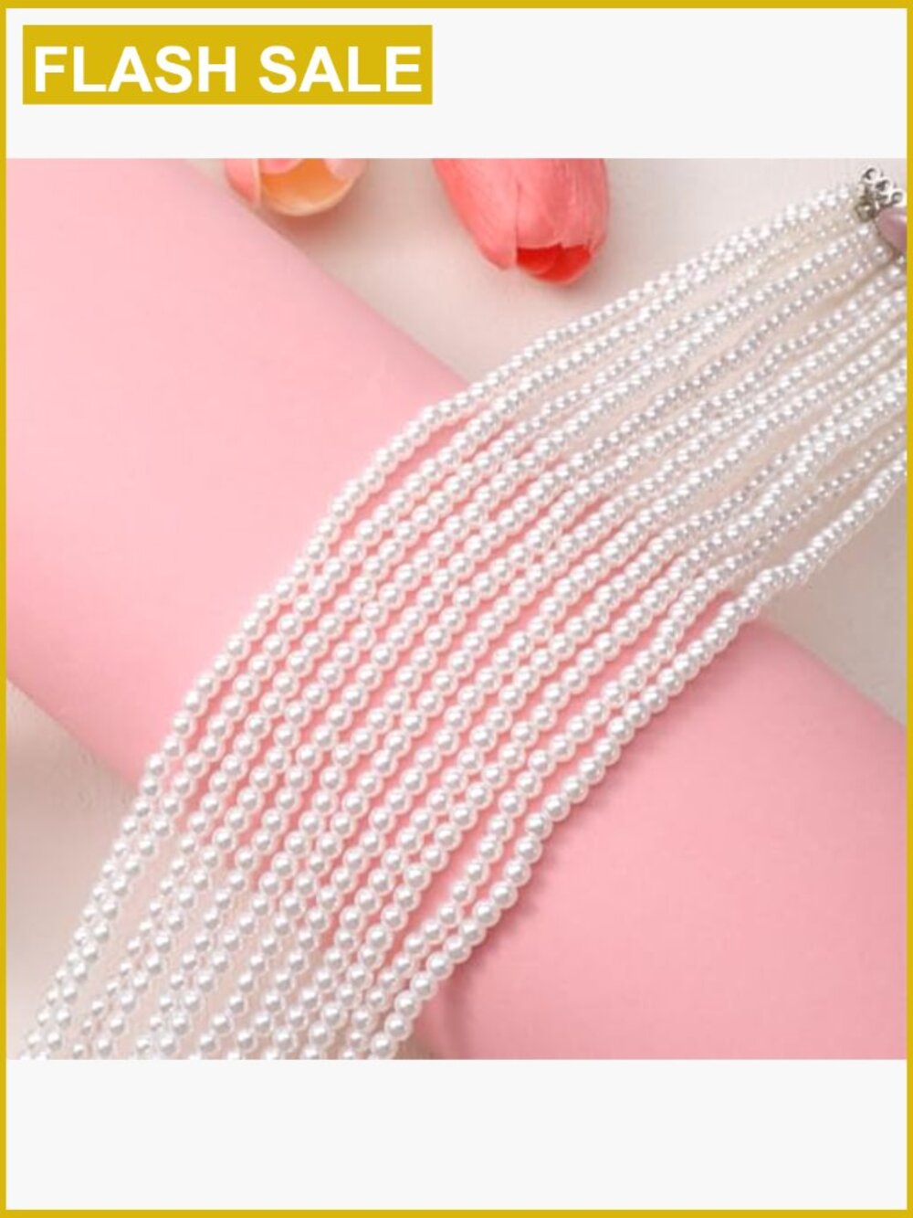 Multi Strand Pearl Choker Necklace, Bohemian Layered Faux Pearl Choker, Vintage - Picture 7 of 7